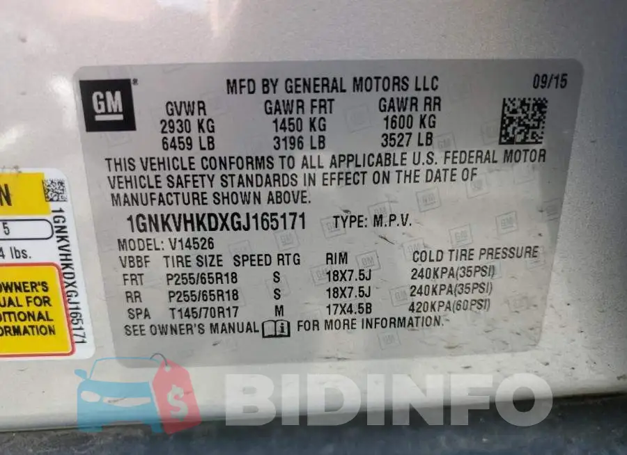 1GNKVHKDXGJ165171 Photo# 10