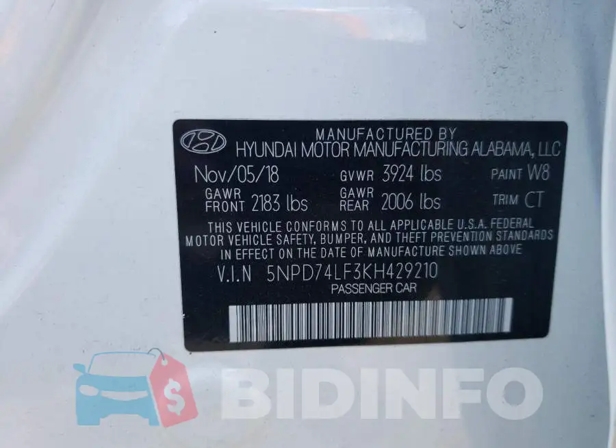 5NPD74LF3KH429210 Photo# 10