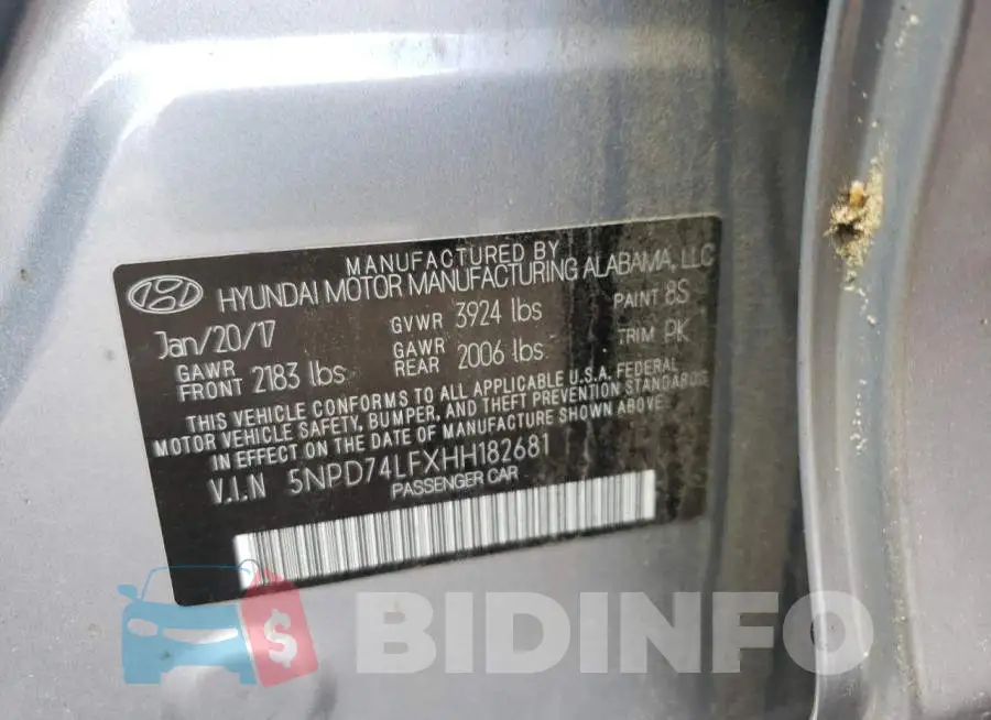 5NPD74LFXHH182681 Photo# 10
