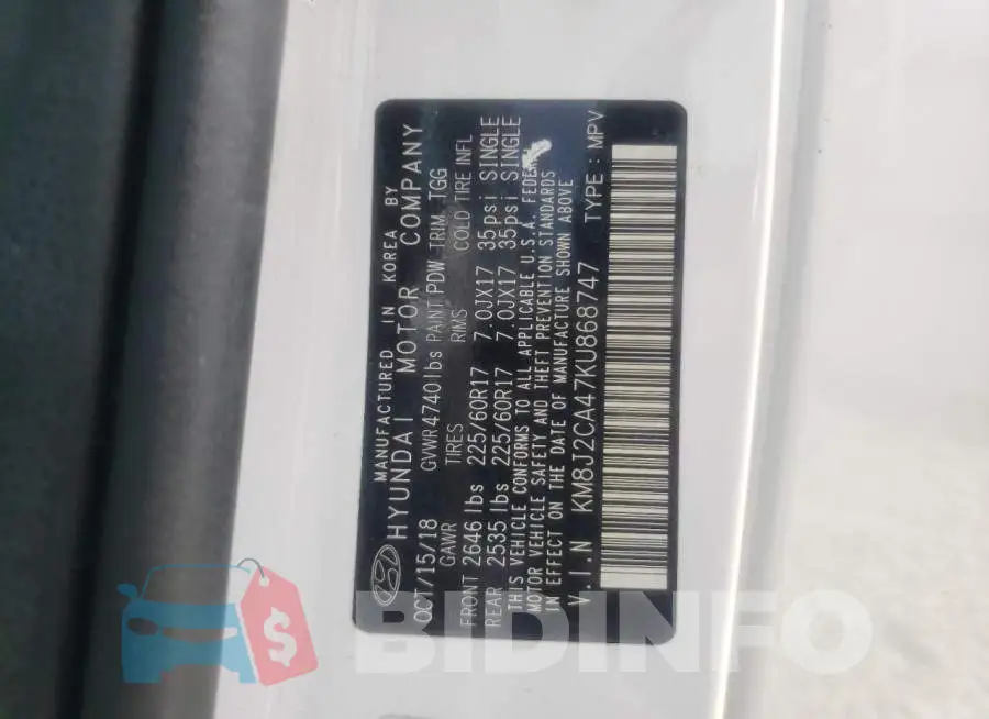 KM8J2CA47KU868747 Photo# 10