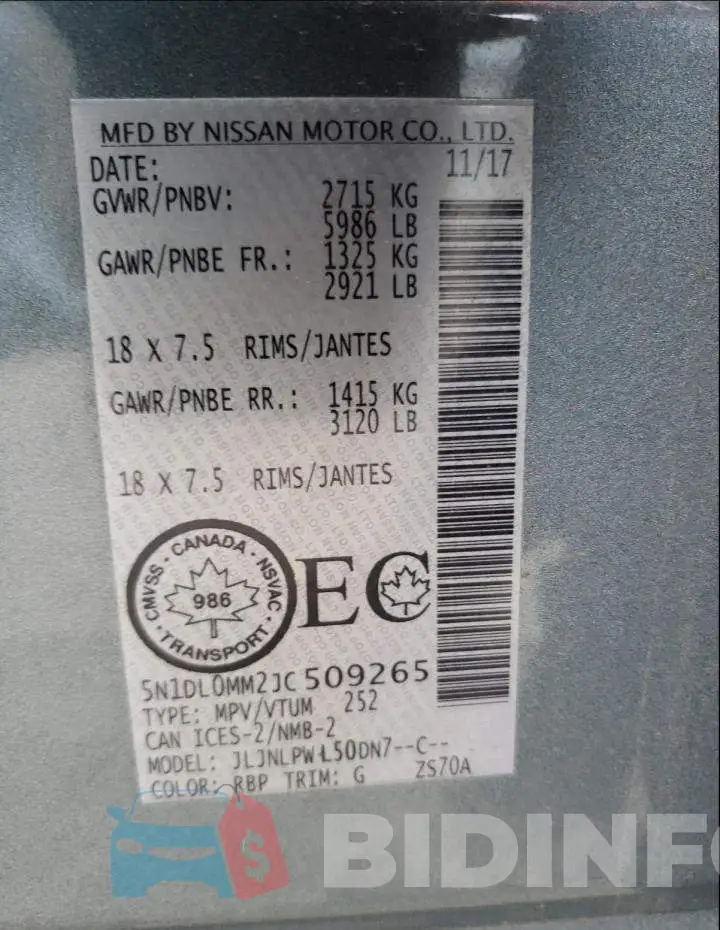 5N1DL0MM2JC509265 Photo# 10