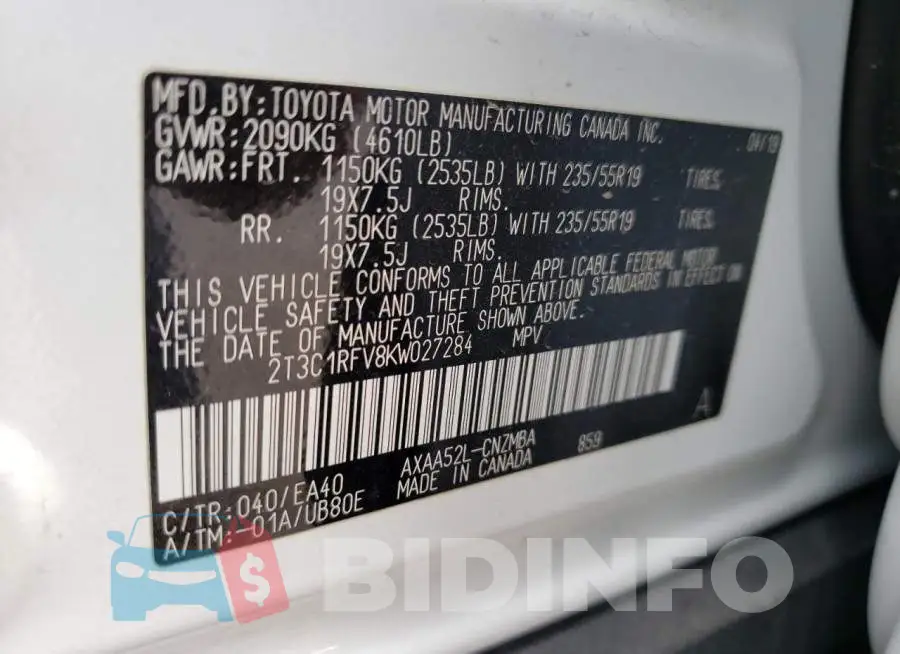 2T3C1RFV8KW027284 Photo# 10