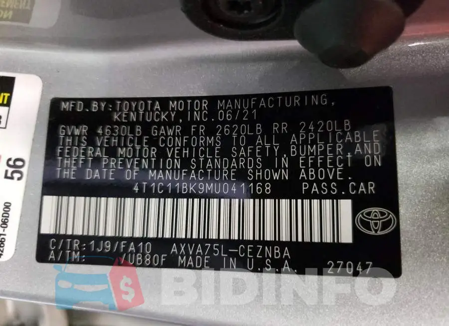4T1C11BK9MU041168 Photo# 10