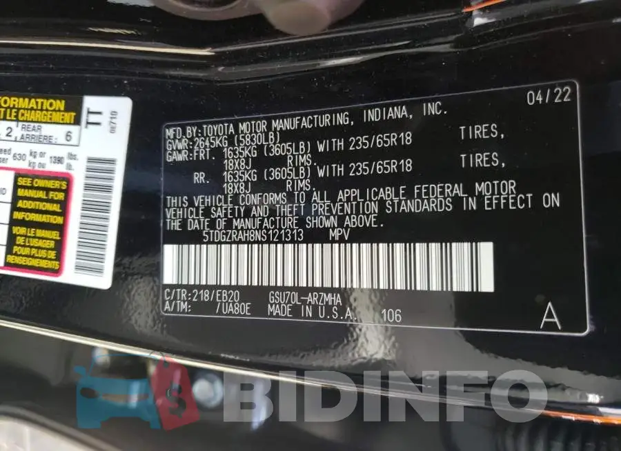 5TDGZRAH8NS121313 Photo# 10