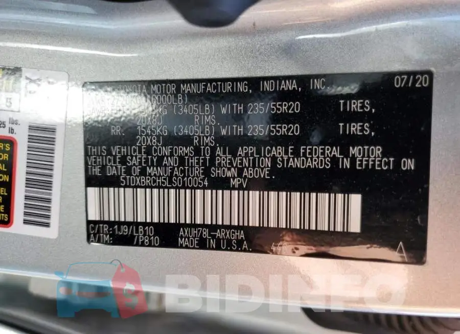 5TDXBRCH5LS010054 Photo# 10