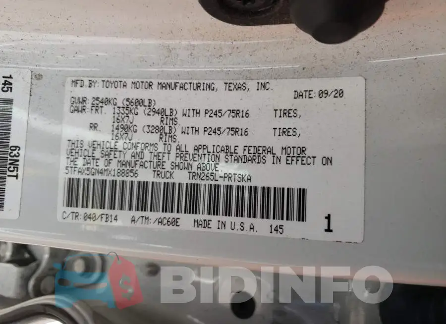 5TFAX5GN4MX188856 Photo# 10