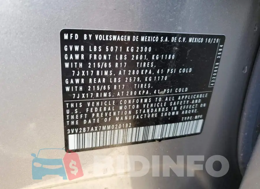 3VV2B7AX7MM020192 Photo# 10