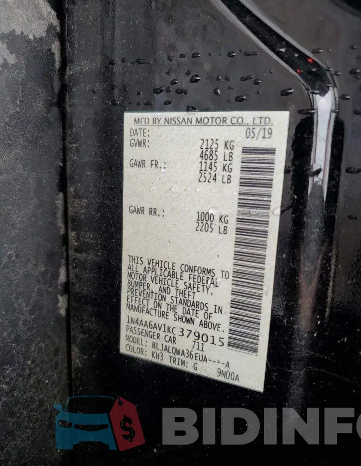 1N4AA6AV1KC379015 Photo# 10