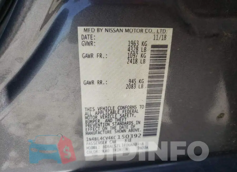 1N4BL4CV4KC150392 Photo# 10