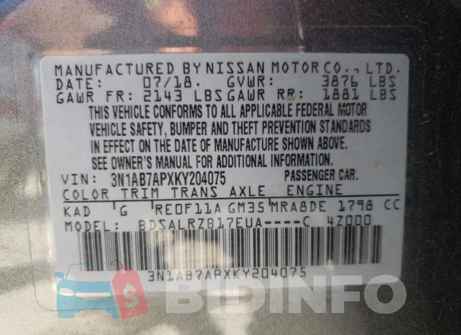 3N1AB7APXKY204075 Photo# 10
