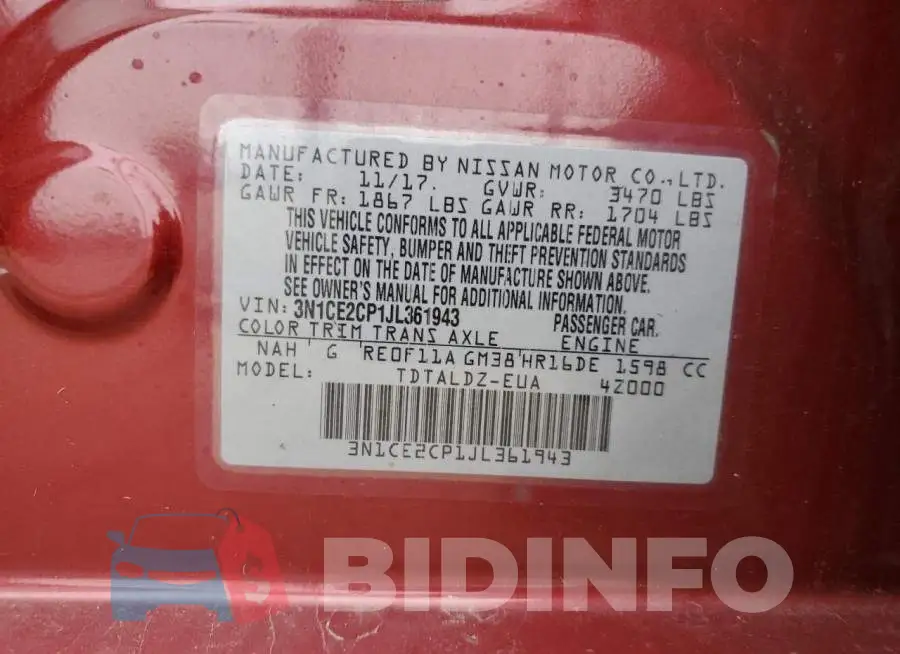 3N1CE2CP1JL361943 Photo# 10