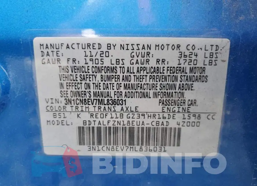 3N1CN8EV7ML836031 Photo# 10