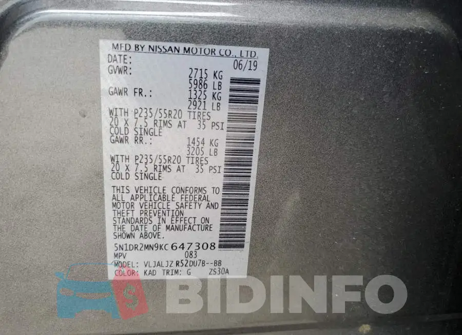 5N1DR2MN9KC647308 Photo# 10