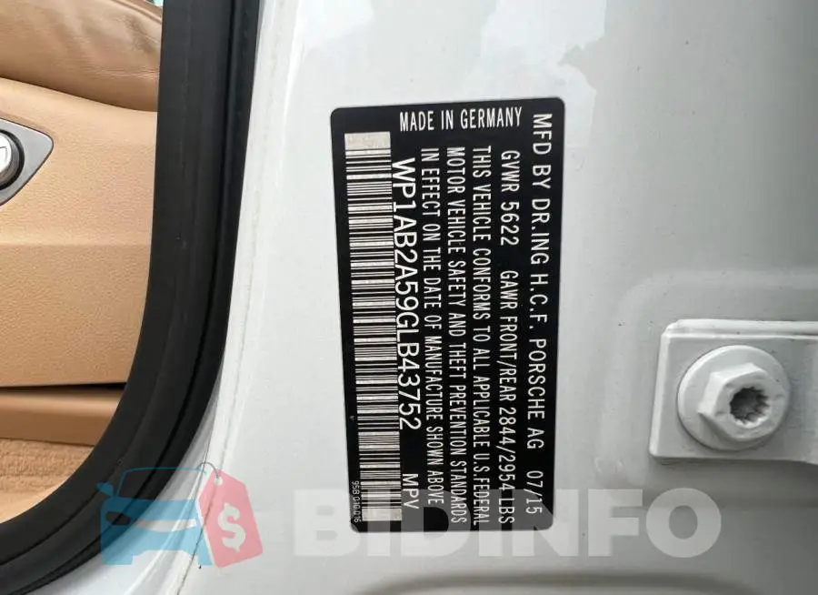 WP1AB2A59GLB43752 Photo# 10