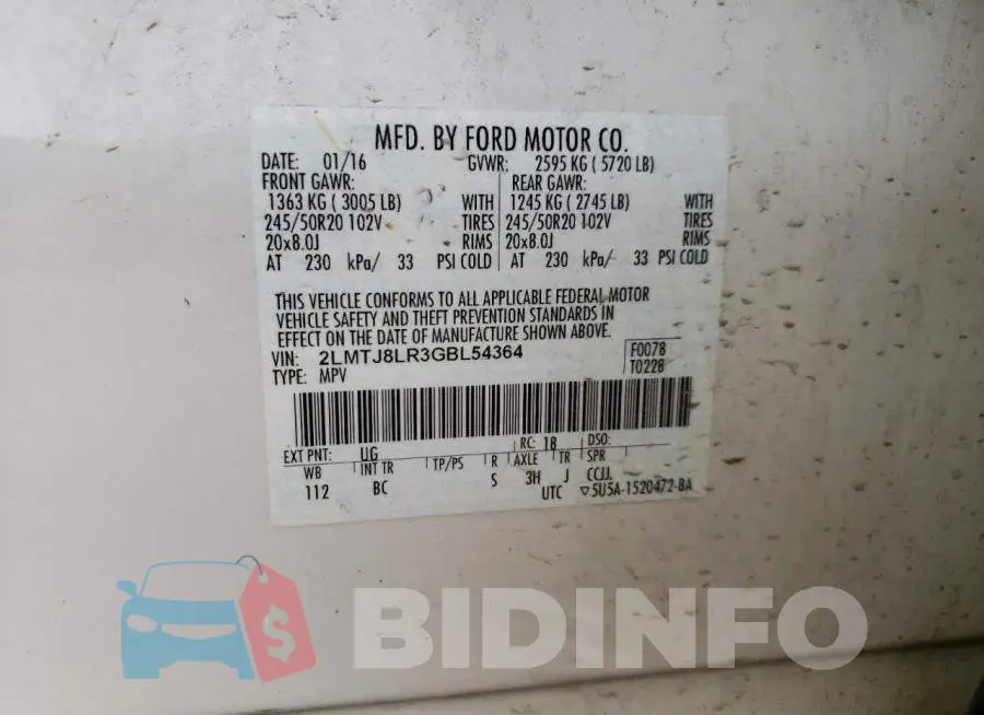 2LMTJ8LR3GBL54364 Photo# 10