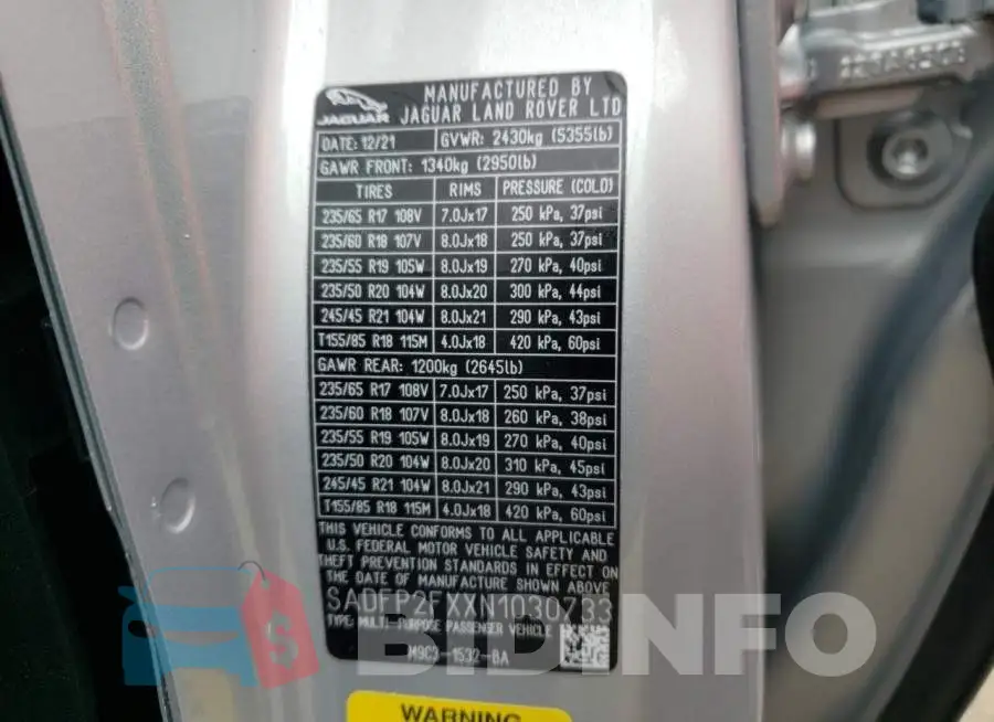 SADFP2FXXN1030733 Photo# 10