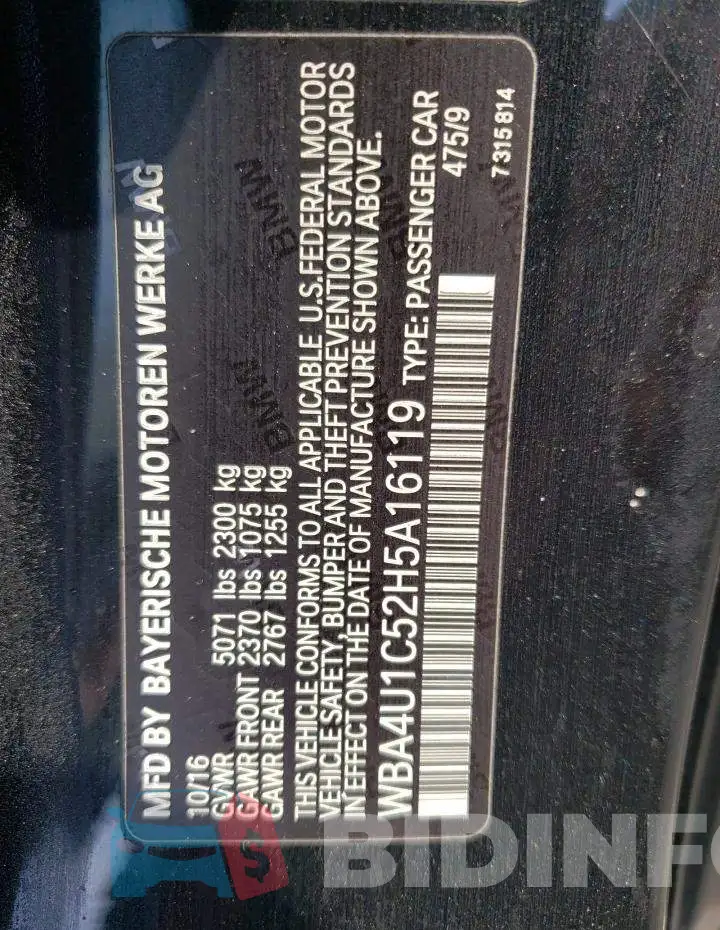 WBA4U1C52H5A16119 Photo# 10