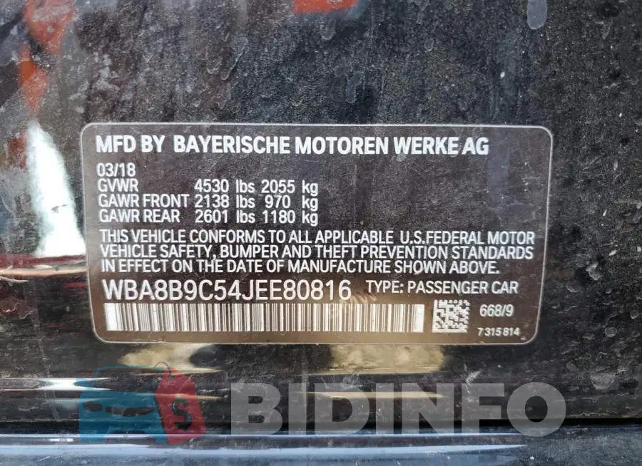WBA8B9C54JEE80816 Photo# 10