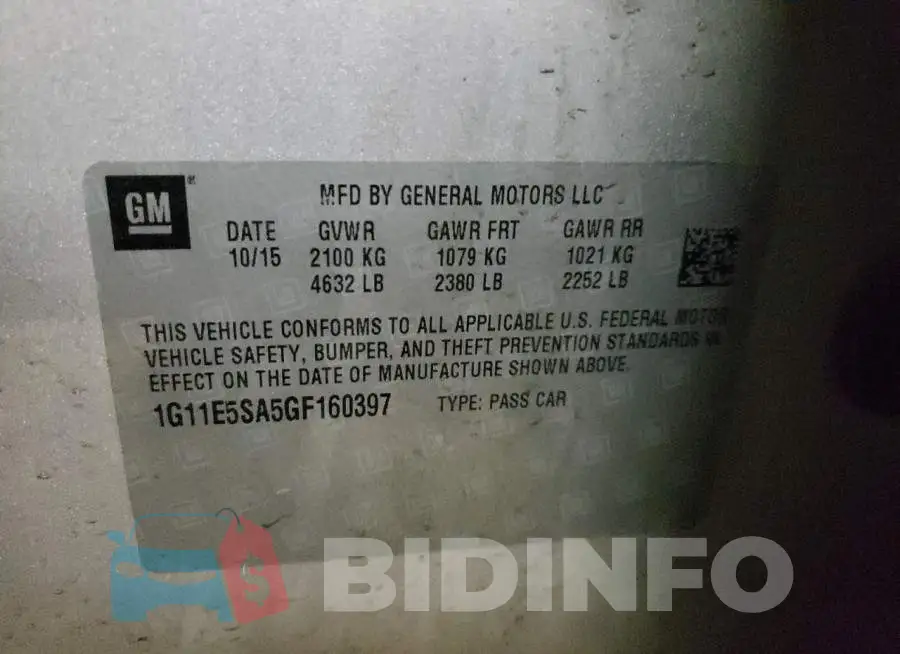 1G11E5SA5GF160397 Photo# 10