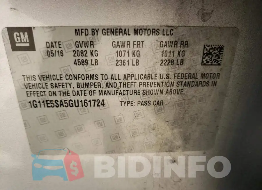 1G11E5SA5GU161724 Photo# 10