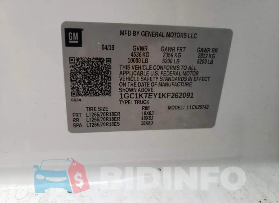 1GC1KTEY1KF262091 Photo# 10