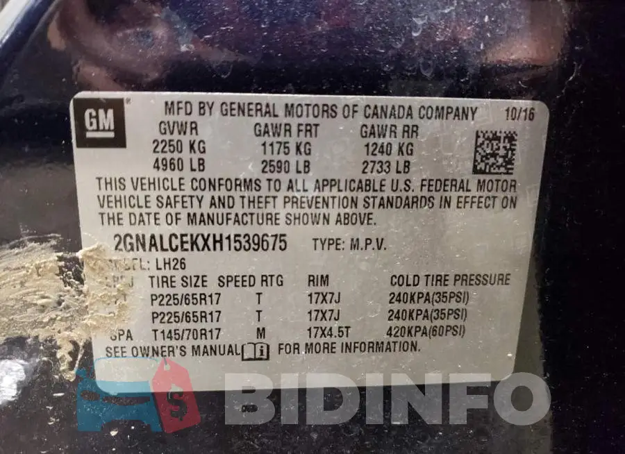 2GNALCEKXH1539675 Photo# 10
