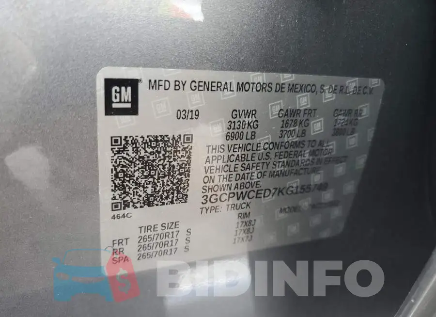 3GCPWCED7KG155749 Photo# 10