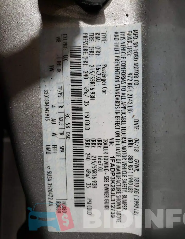 1FADP3K29JL312739 Photo# 10