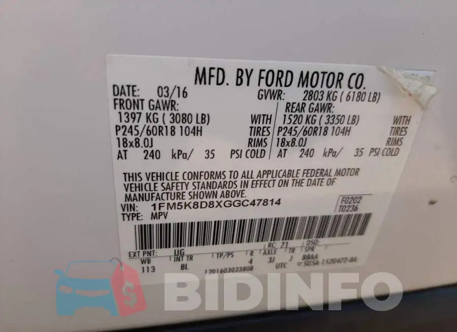 1FM5K8D8XGGC47814 Photo# 10