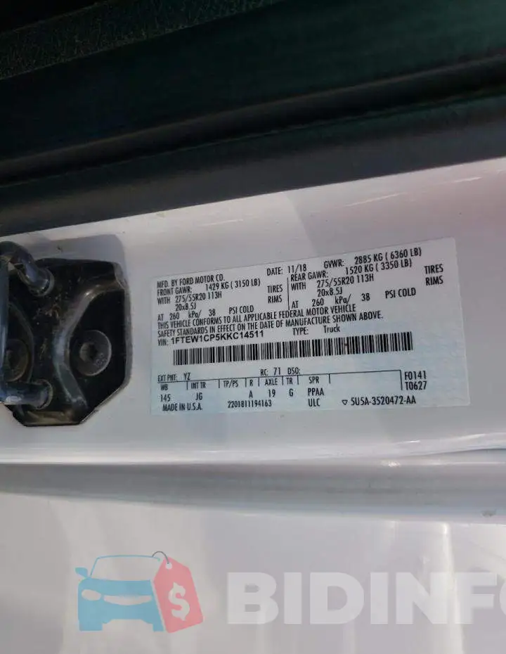 1FTEW1CP5KKC14511 Photo# 10