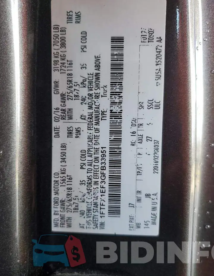 1FTFX1EF3GFB33951 Photo# 10