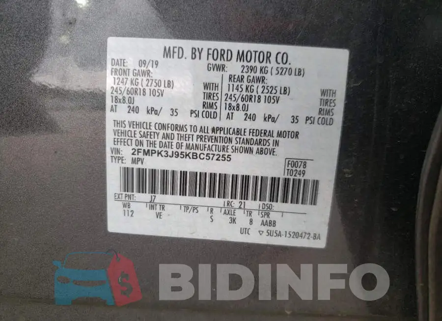 2FMPK3J95KBC57255 Photo# 10