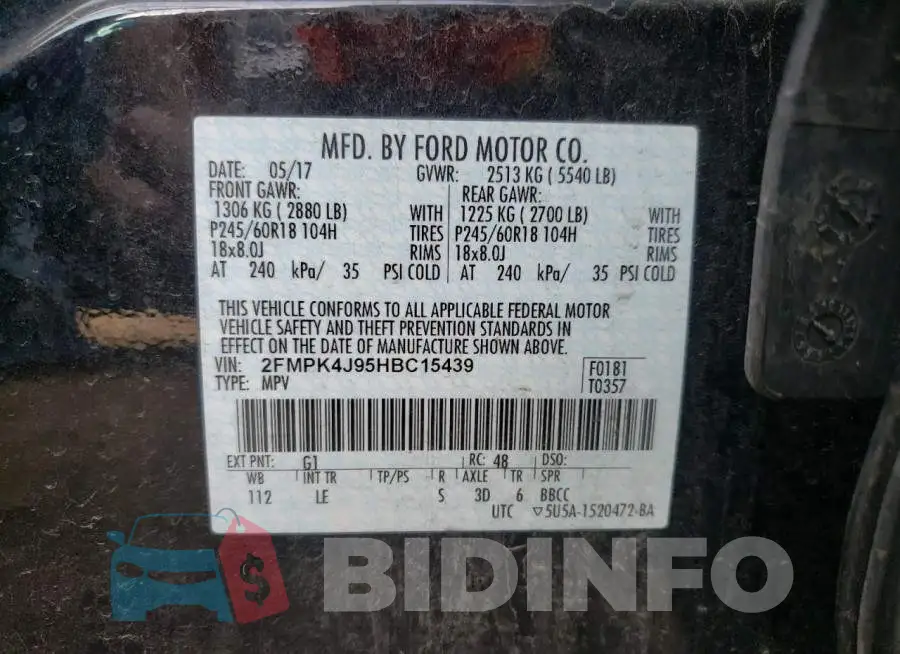 2FMPK4J95HBC15439 Photo# 10
