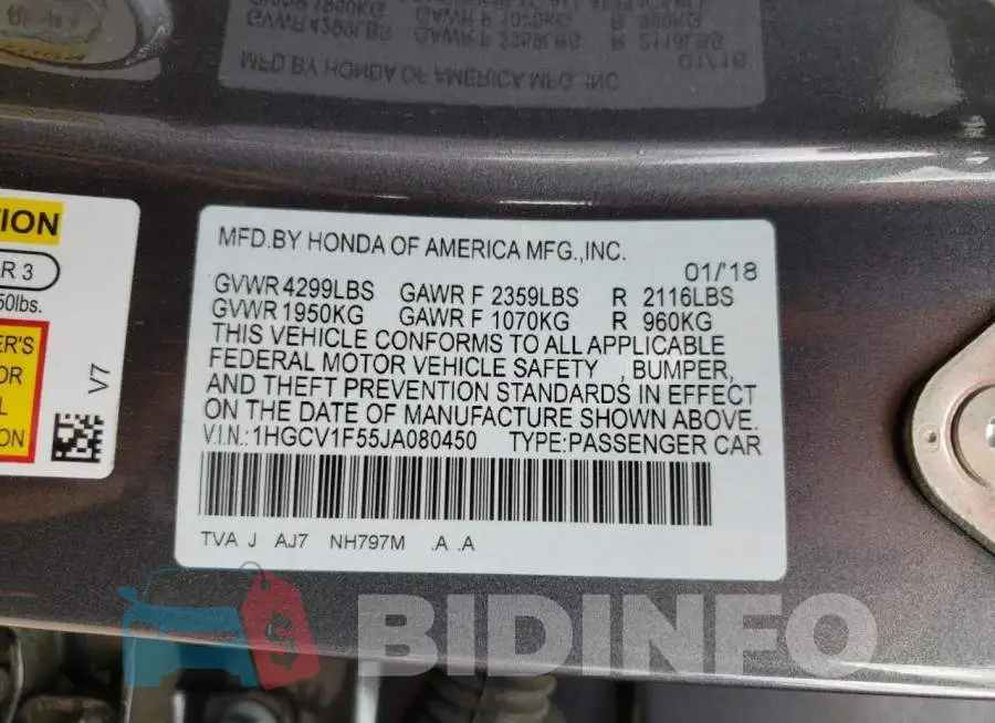 1HGCV1F55JA080450 Photo# 10
