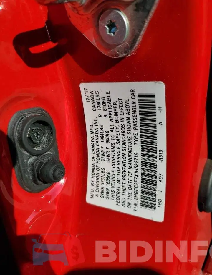 2HGFC2F7XJH522716 Photo# 10