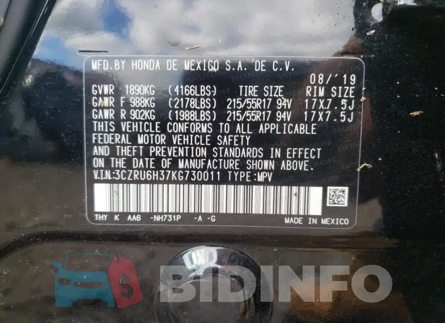 3CZRU6H37KG730011 Photo# 10