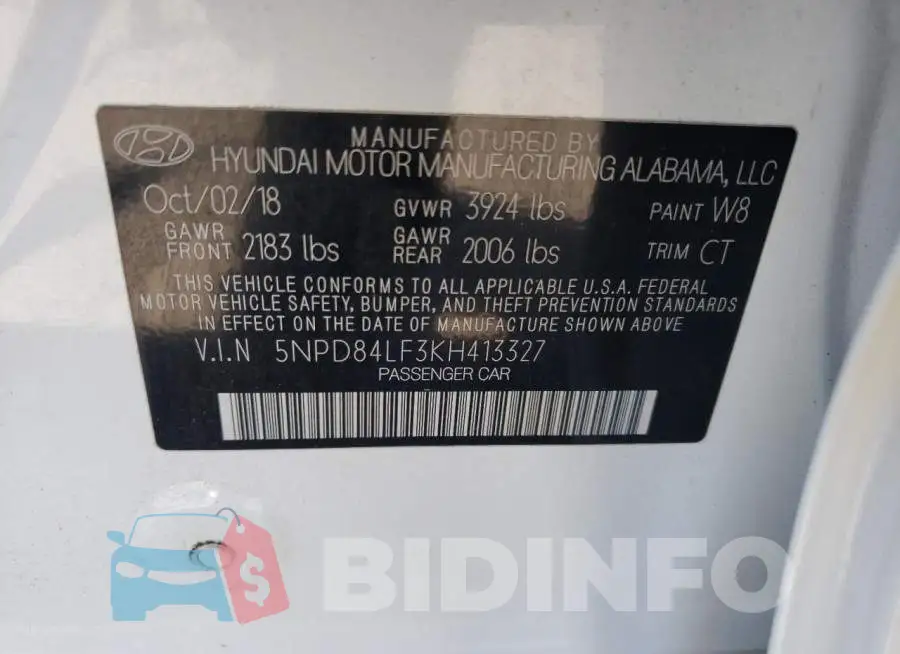 5NPD84LF3KH413327 Photo# 10
