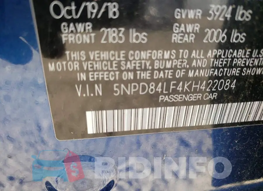 5NPD84LF4KH422084 Photo# 10