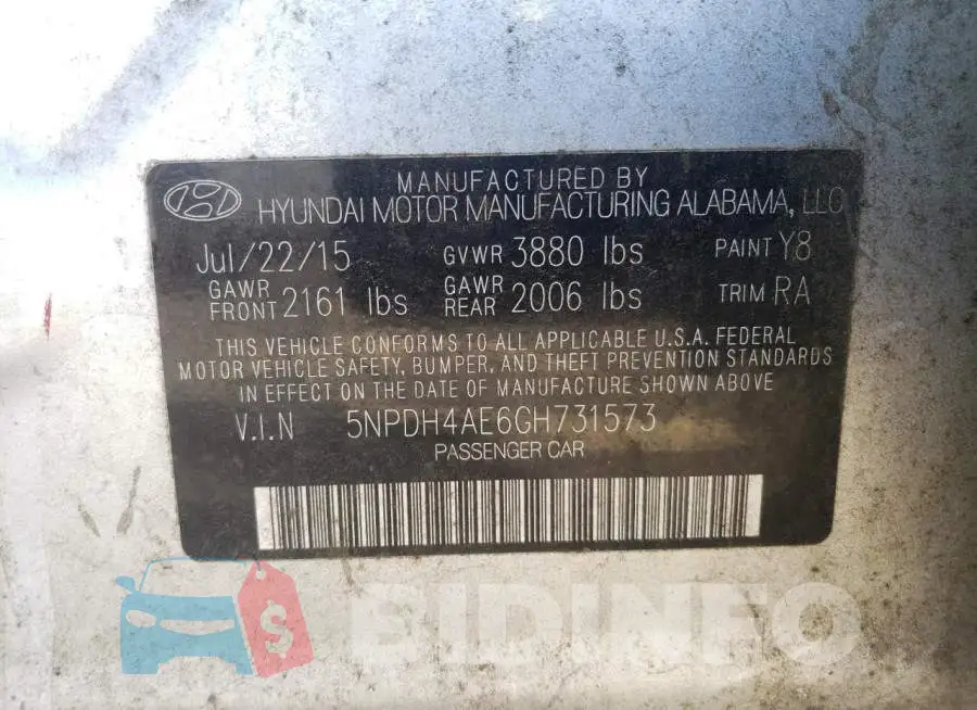 5NPDH4AE6GH731573 Photo# 10