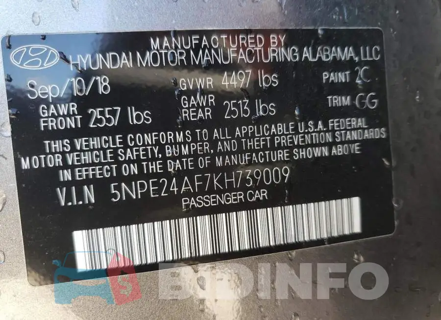 5NPE24AF7KH739009 Photo# 10