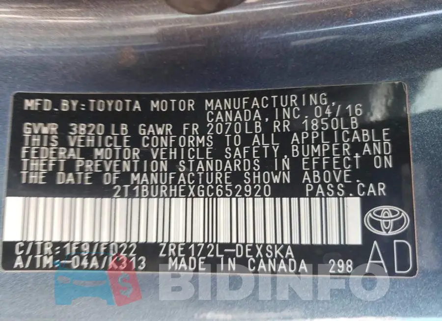 2T1BURHEXGC652920 Photo# 10