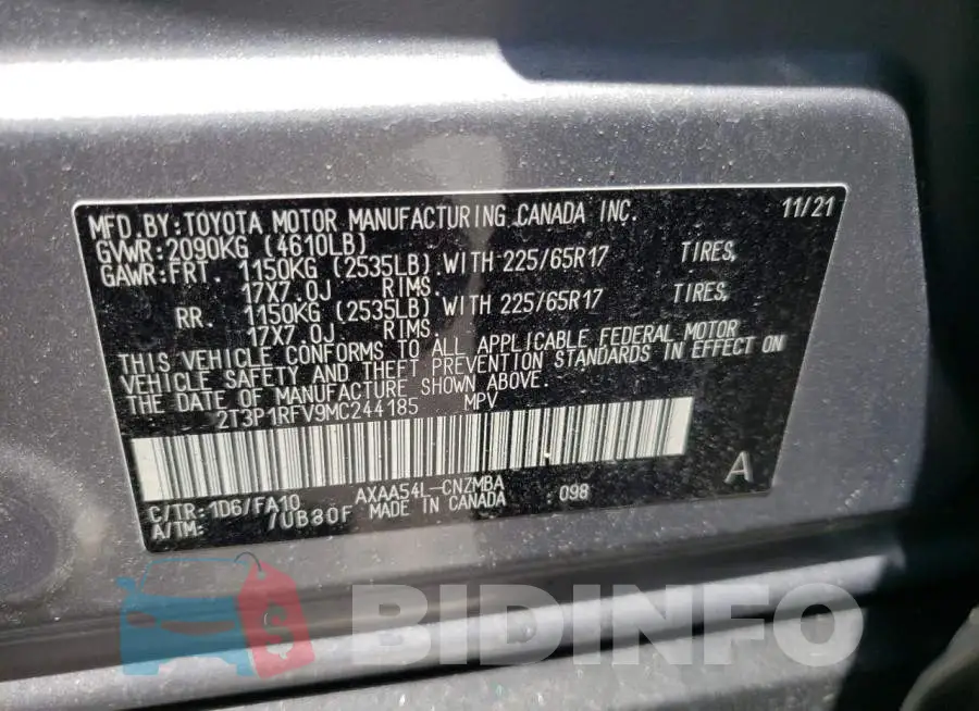 2T3P1RFV9MC244185 Photo# 10