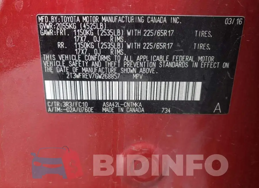 2T3WFREV7GW268857 Photo# 10
