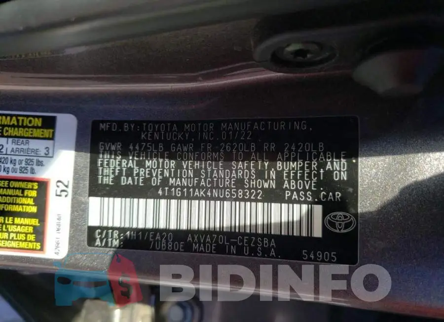 4T1G11AK4NU658322 Photo# 10