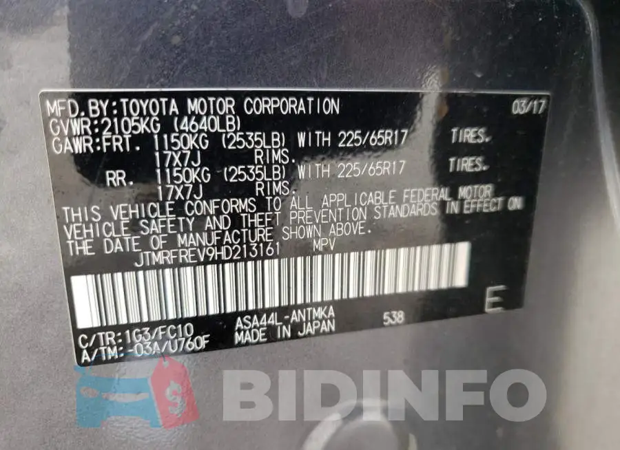 JTMRFREV9HD213161 Photo# 10