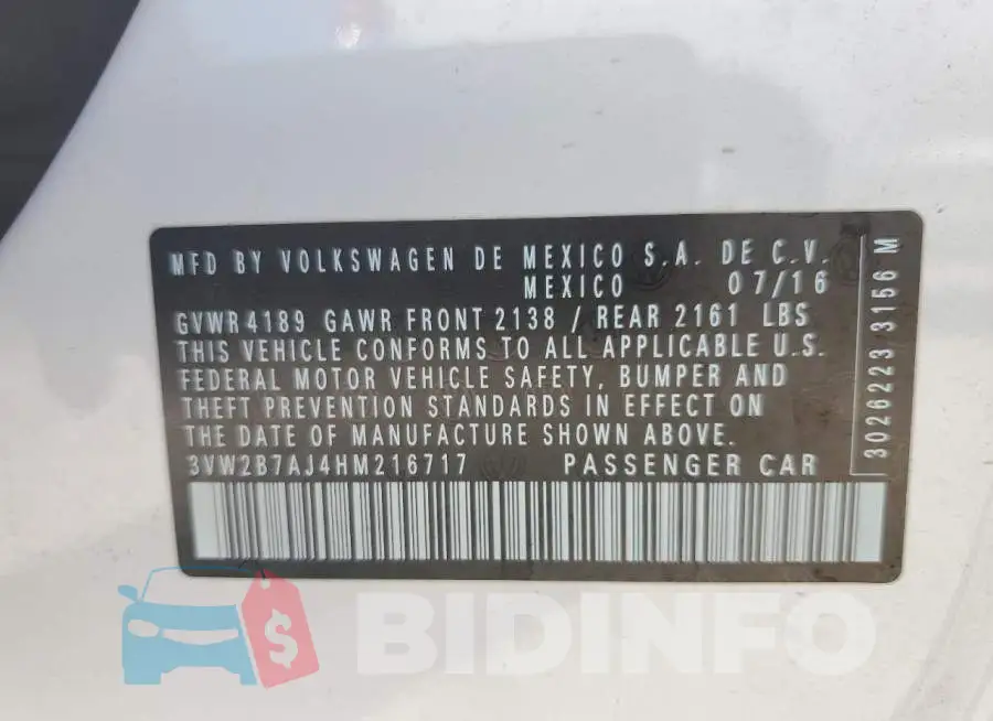 3VW2B7AJ4HM216717 Photo# 10