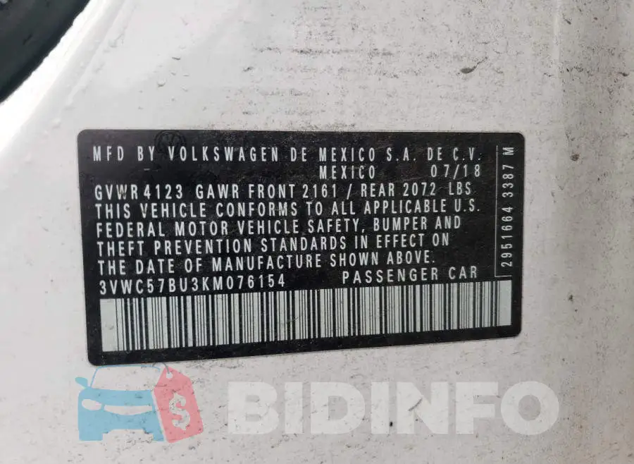 3VWC57BU3KM076154 Photo# 10