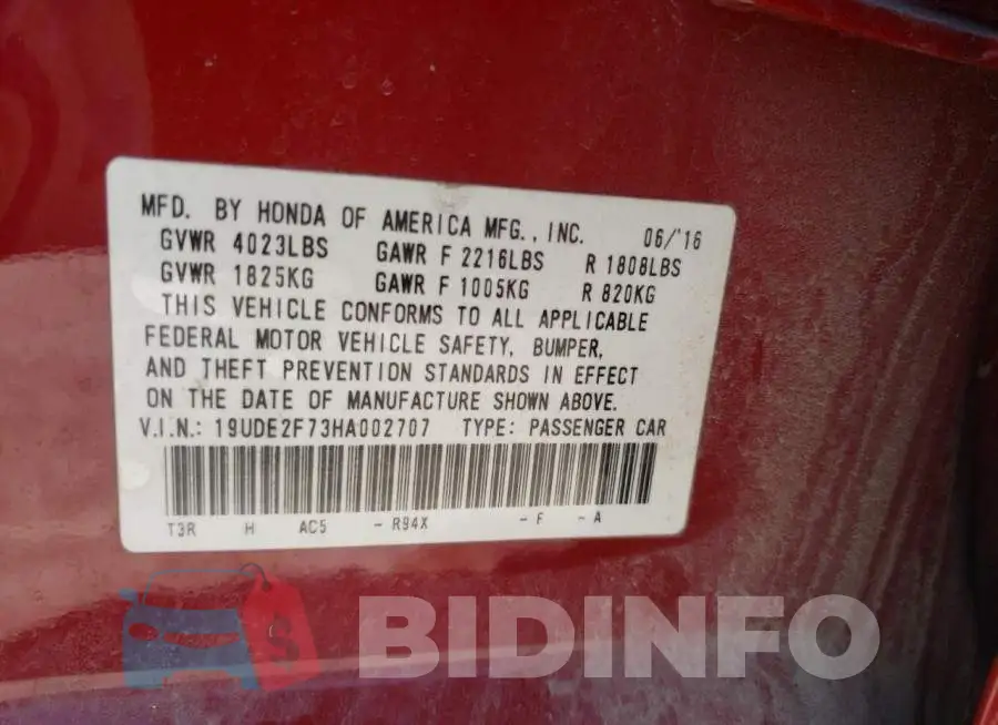 19UDE2F73HA002707 Photo# 10
