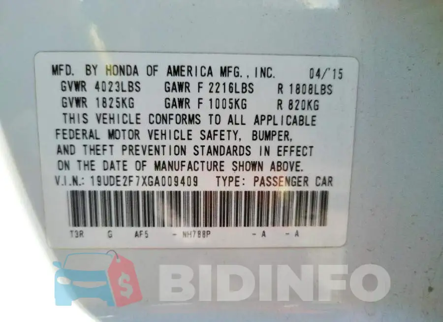 19UDE2F7XGA009409 Photo# 10