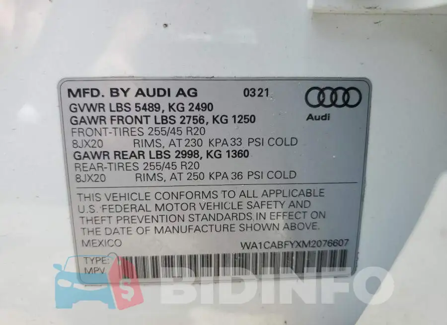 WA1CABFYXM2076607 Photo# 10